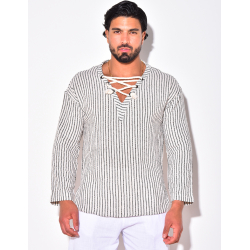 T-shirt manches longues à rayures avec cordelette T-shirt manches longues à rayures avec cordelette