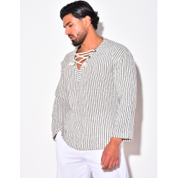 T-shirt manches longues à rayures avec cordelette T-shirt manches longues à rayures avec cordelette