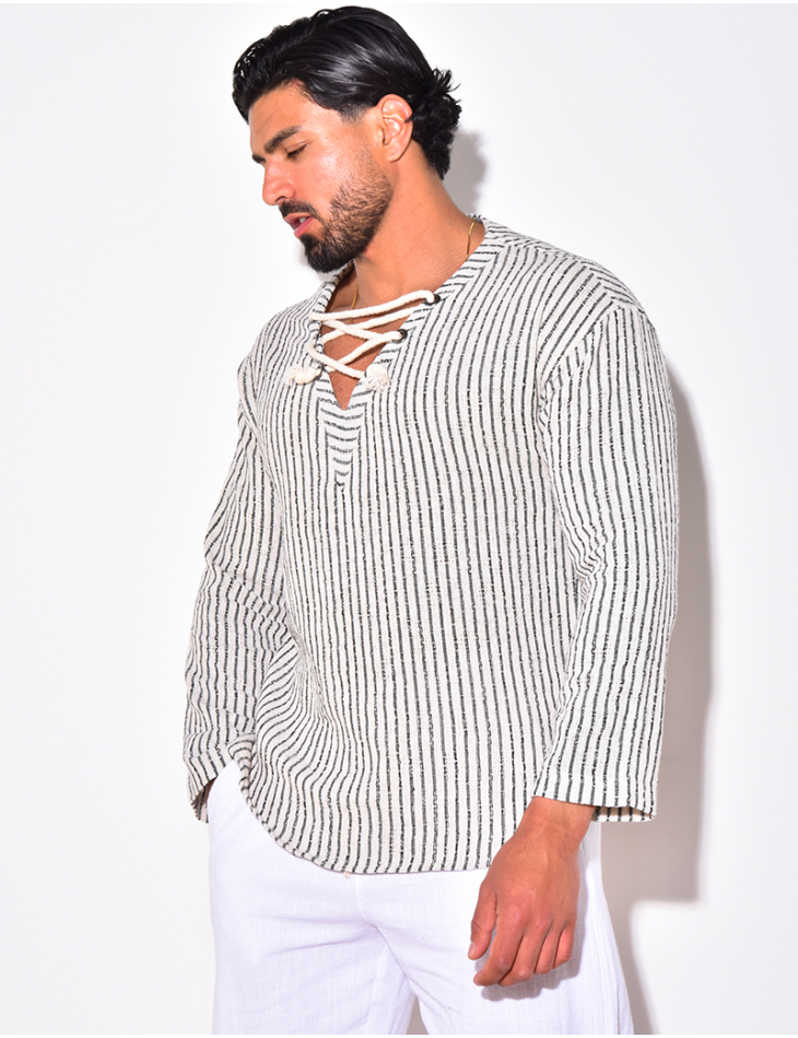 T-shirt manches longues à rayures avec cordelette T-shirt manches longues à rayures avec cordelette