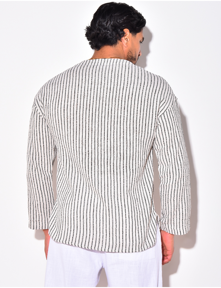 T-shirt manches longues à rayures avec cordelette T-shirt manches longues à rayures avec cordelette