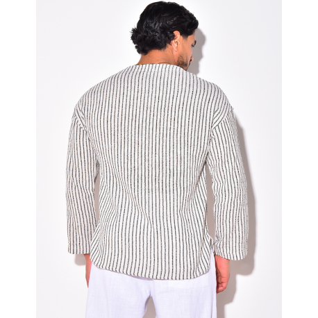 T-shirt manches longues à rayures avec cordelette T-shirt manches longues à rayures avec cordelette