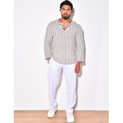 T-shirt manches longues à rayures avec cordelette T-shirt manches longues à rayures avec cordelette