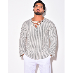 T-shirt manches longues à rayures avec cordelette T-shirt manches longues à rayures avec cordelette