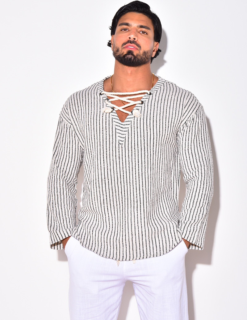 T-shirt manches longues à rayures avec cordelette