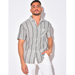 Chemise en lin à manches courtes avec rayures Chemise en lin à manches courtes avec rayures