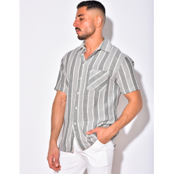 Chemise en lin à manches courtes avec rayures Chemise en lin à manches courtes avec rayures