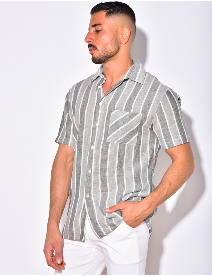 Chemise en lin à manches courtes avec rayures Chemise en lin à manches courtes avec rayures
