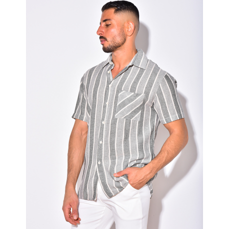 Chemise en lin à manches courtes avec rayures Chemise en lin à manches courtes avec rayures