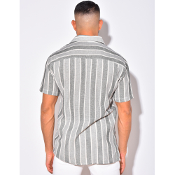 Chemise en lin à manches courtes avec rayures Chemise en lin à manches courtes avec rayures