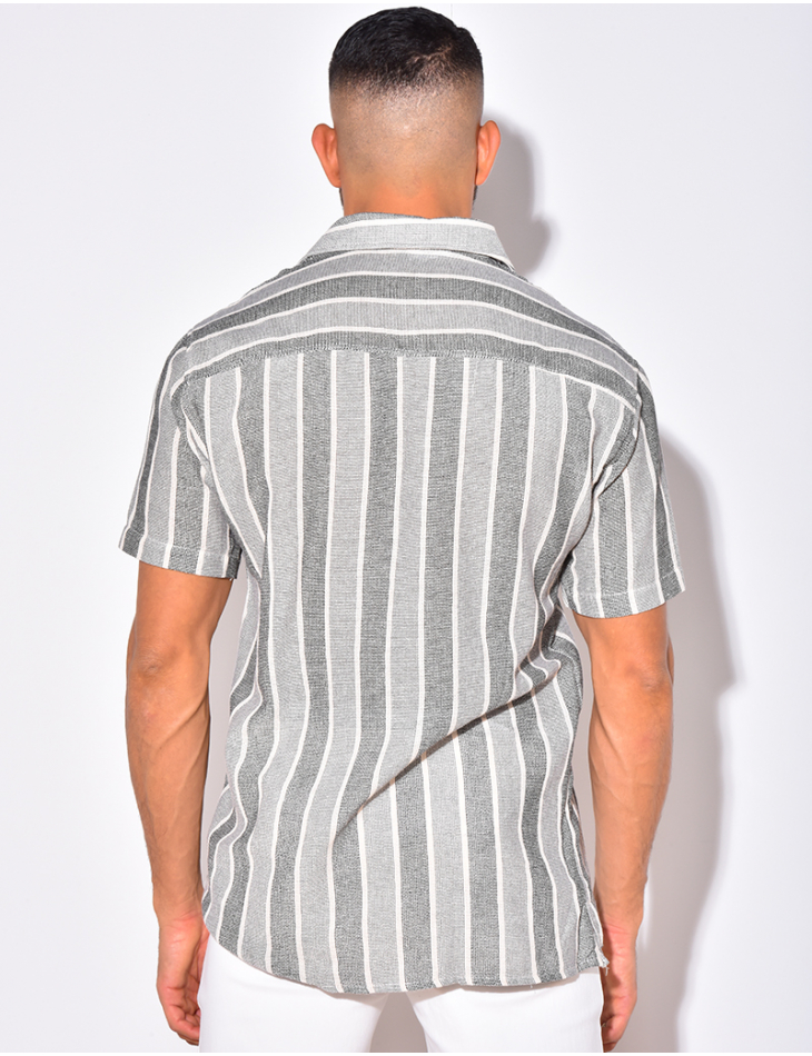 Chemise en lin à manches courtes avec rayures Chemise en lin à manches courtes avec rayures