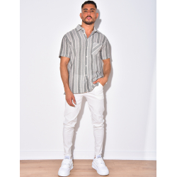 Chemise en lin à manches courtes avec rayures Chemise en lin à manches courtes avec rayures