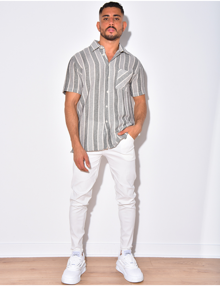 Chemise en lin à manches courtes avec rayures Chemise en lin à manches courtes avec rayures