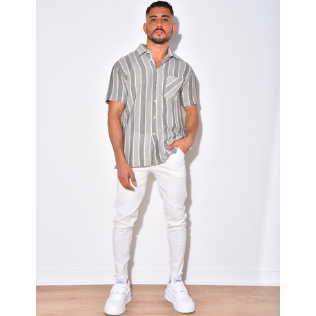 Chemise en lin à manches courtes avec rayures Chemise en lin à manches courtes avec rayures
