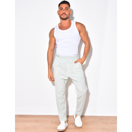 Pantalon en lin à fermeture 2 boutons à la taille Pantalon en lin à fermeture 2 boutons à la taille