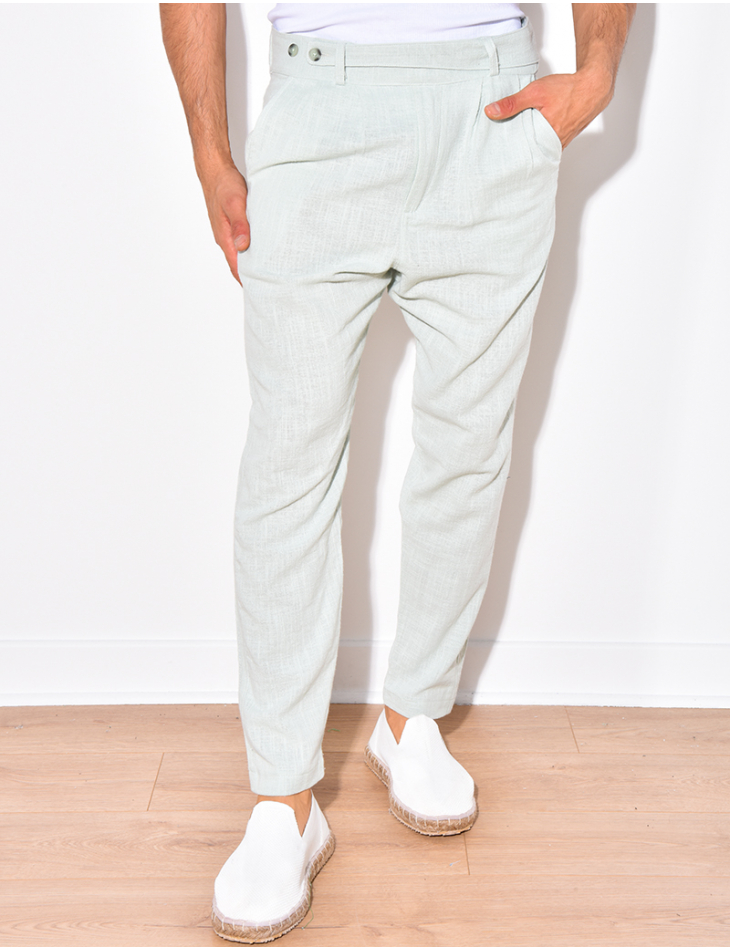 Pantalon en lin à fermeture 2 boutons à la taille