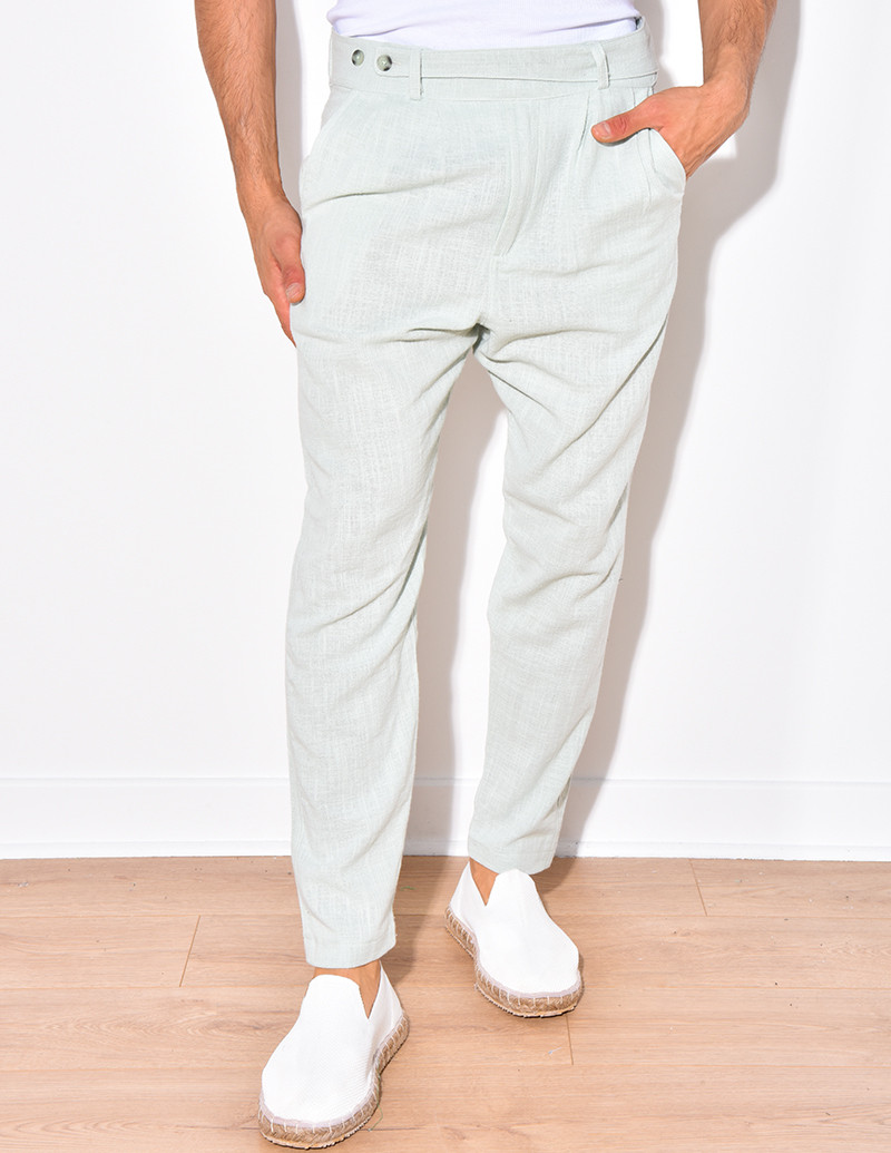 Pantalon en lin à fermeture 2 boutons à la taille