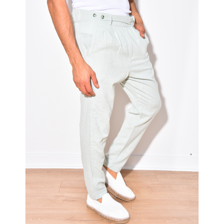 Pantalon en lin à fermeture 2 boutons à la taille Pantalon en lin à fermeture 2 boutons à la taille