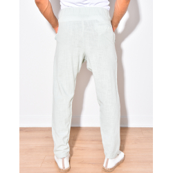 Pantalon en lin à fermeture 2 boutons à la taille Pantalon en lin à fermeture 2 boutons à la taille