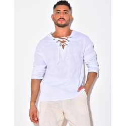 T-shirt manches longues uni avec cordelette T-shirt manches longues uni avec cordelette