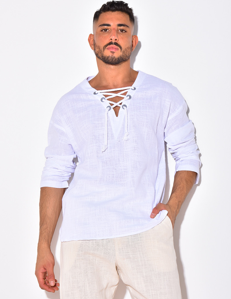 T-shirt manches longues uni avec cordelette