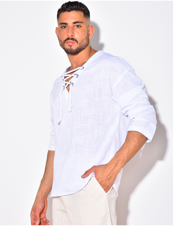 T-shirt manches longues uni avec cordelette T-shirt manches longues uni avec cordelette