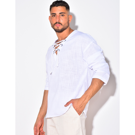 T-shirt manches longues uni avec cordelette T-shirt manches longues uni avec cordelette