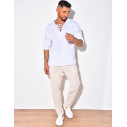 T-shirt manches longues uni avec cordelette T-shirt manches longues uni avec cordelette