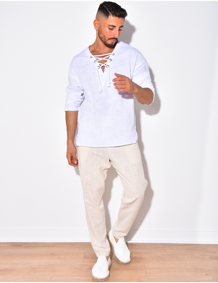 T-shirt manches longues uni avec cordelette T-shirt manches longues uni avec cordelette