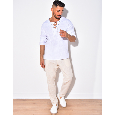 T-shirt manches longues uni avec cordelette T-shirt manches longues uni avec cordelette