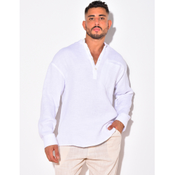 T-shirt manches longues en lin à col rond T-shirt manches longues en lin à col rond