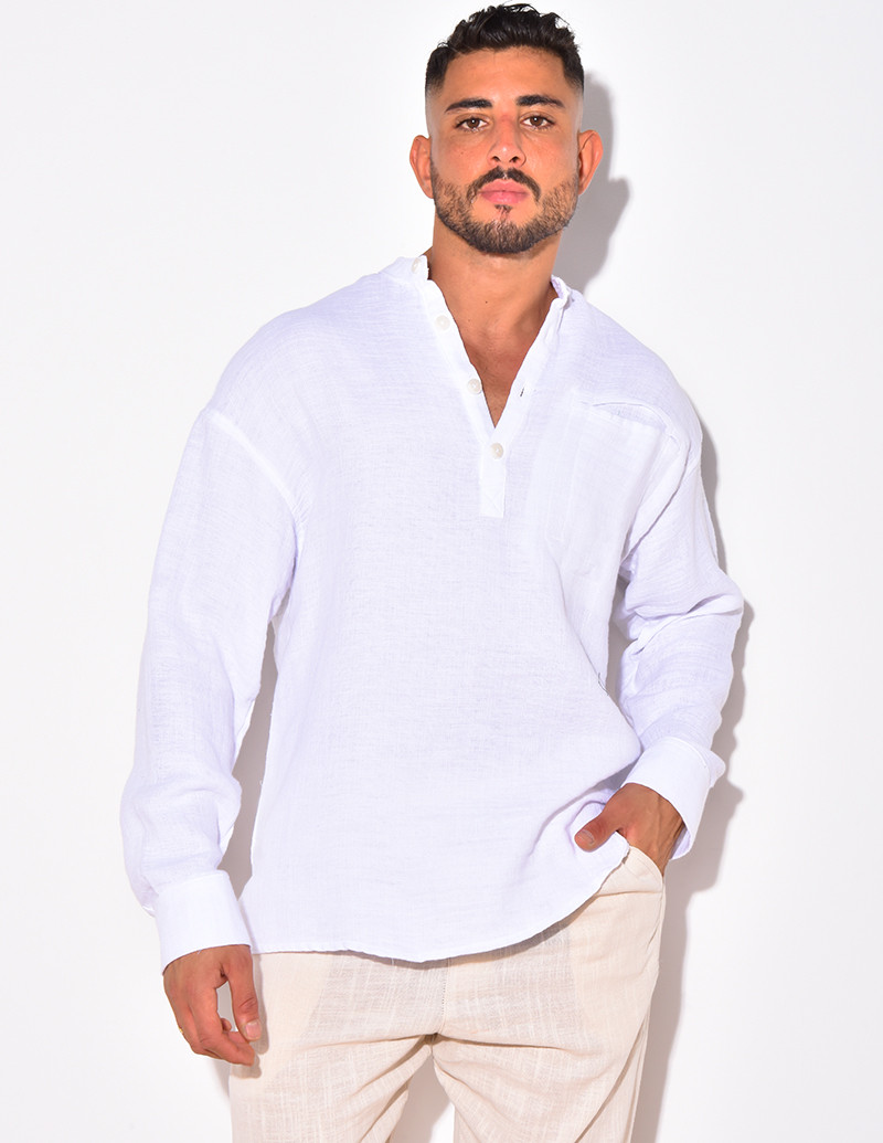 T-shirt manches longues en lin à col rond