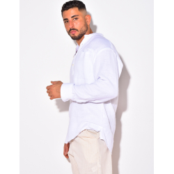 T-shirt manches longues en lin à col rond T-shirt manches longues en lin à col rond