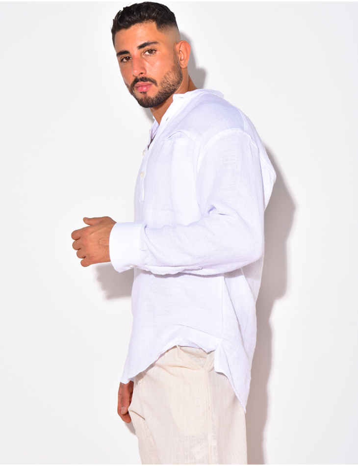 T-shirt manches longues en lin à col rond T-shirt manches longues en lin à col rond