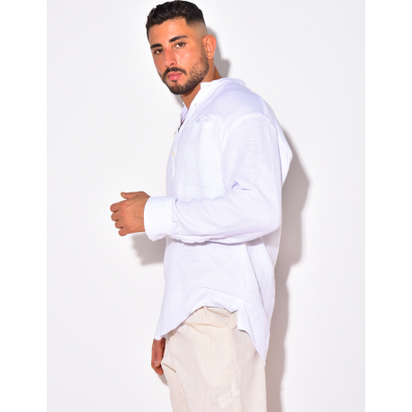 T-shirt manches longues en lin à col rond T-shirt manches longues en lin à col rond