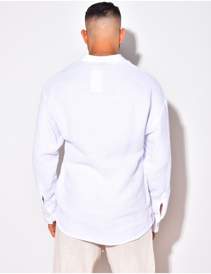 T-shirt manches longues en lin à col rond T-shirt manches longues en lin à col rond