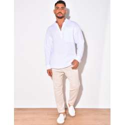 T-shirt manches longues en lin à col rond T-shirt manches longues en lin à col rond