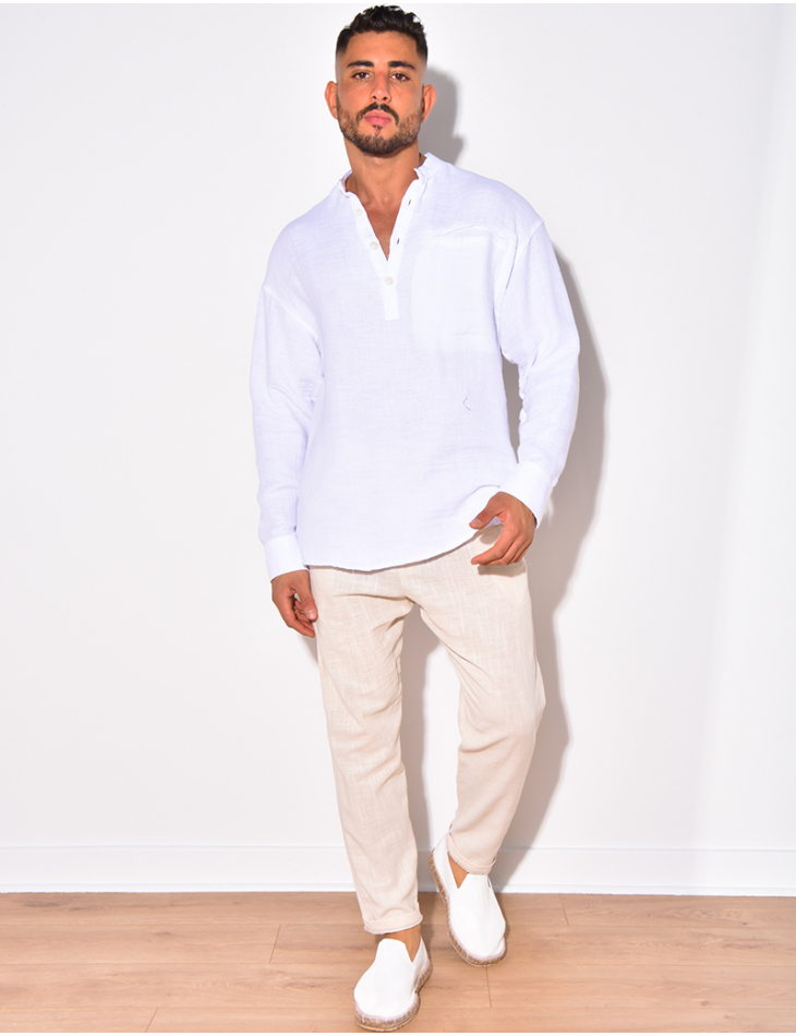 T-shirt manches longues en lin à col rond T-shirt manches longues en lin à col rond