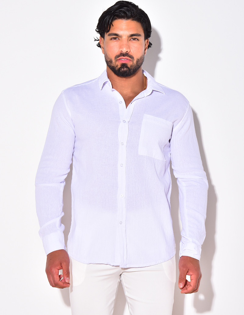 Chemise manches longues en lin à poche