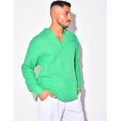 T-shirt manches longues en lin à col rond T-shirt manches longues en lin à col rond