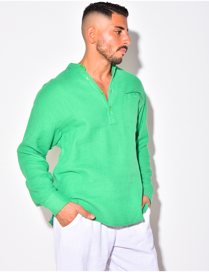 T-shirt manches longues en lin à col rond T-shirt manches longues en lin à col rond