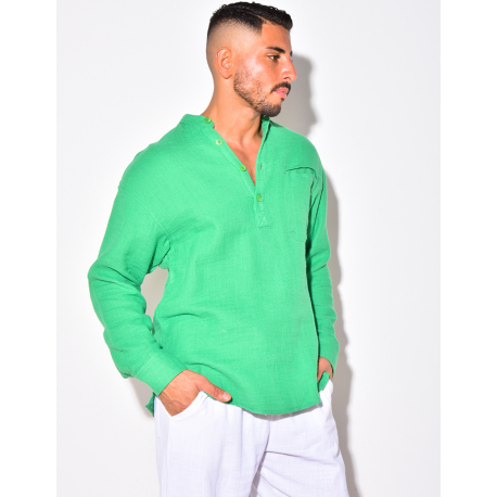 T-shirt manches longues en lin à col rond T-shirt manches longues en lin à col rond