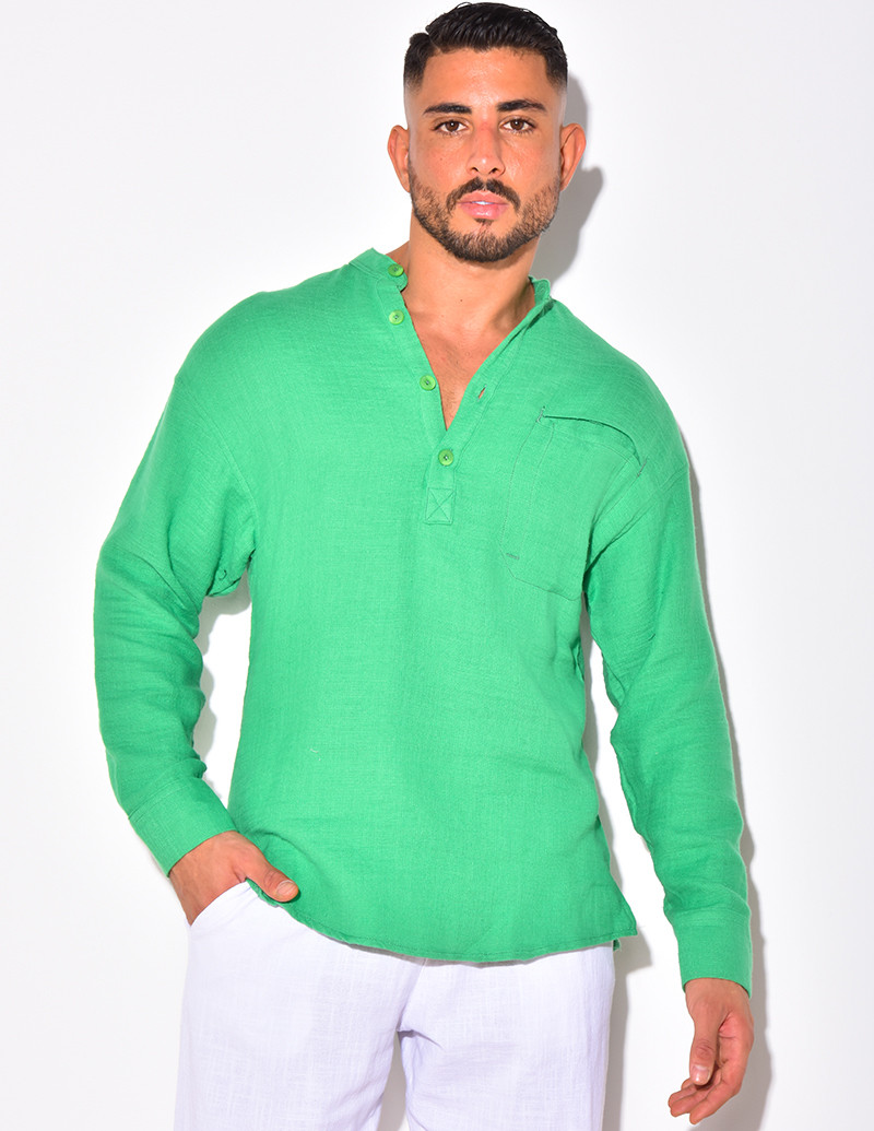 T-shirt manches longues en lin à col rond