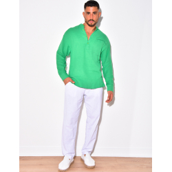 T-shirt manches longues en lin à col rond T-shirt manches longues en lin à col rond