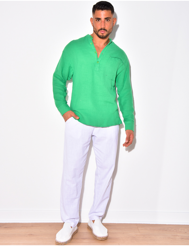 T-shirt manches longues en lin à col rond T-shirt manches longues en lin à col rond