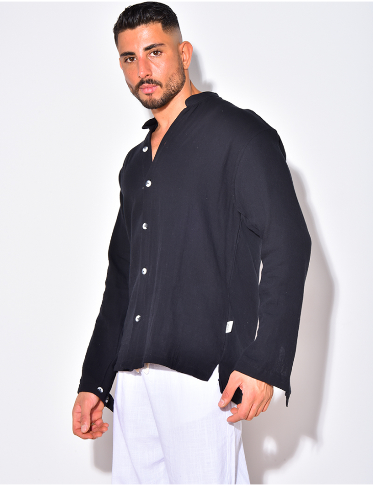 Chemise en lin manches longues à col rond