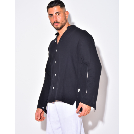 Chemise en lin manches longues à col rond