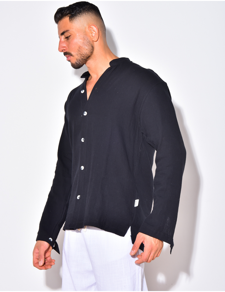 Chemise en lin manches longues à col rond