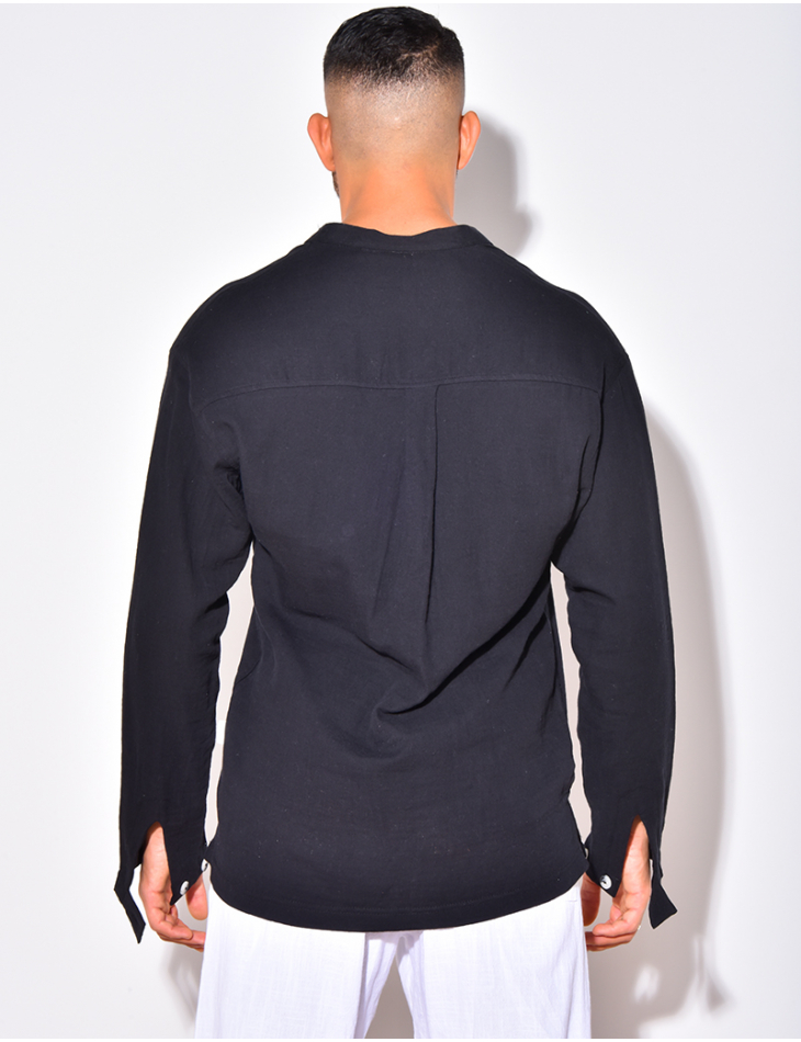 Chemise en lin manches longues à col rond