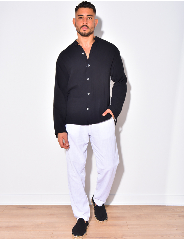 Chemise en lin manches longues à col rond