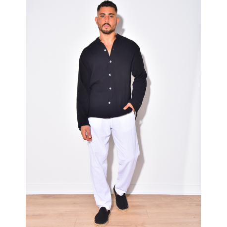 Chemise en lin manches longues à col rond